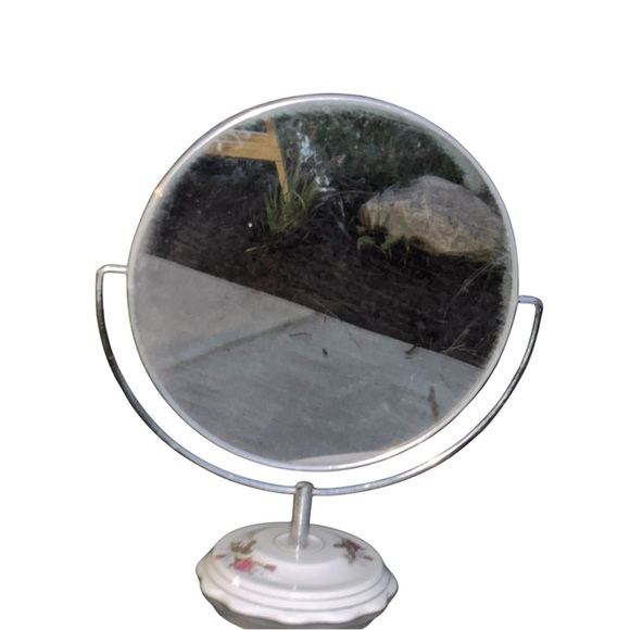 VTG Porcelain Base Double Sided Magnifying Vanity Make Up Mirror Roses Floral - Picture 3 of 10